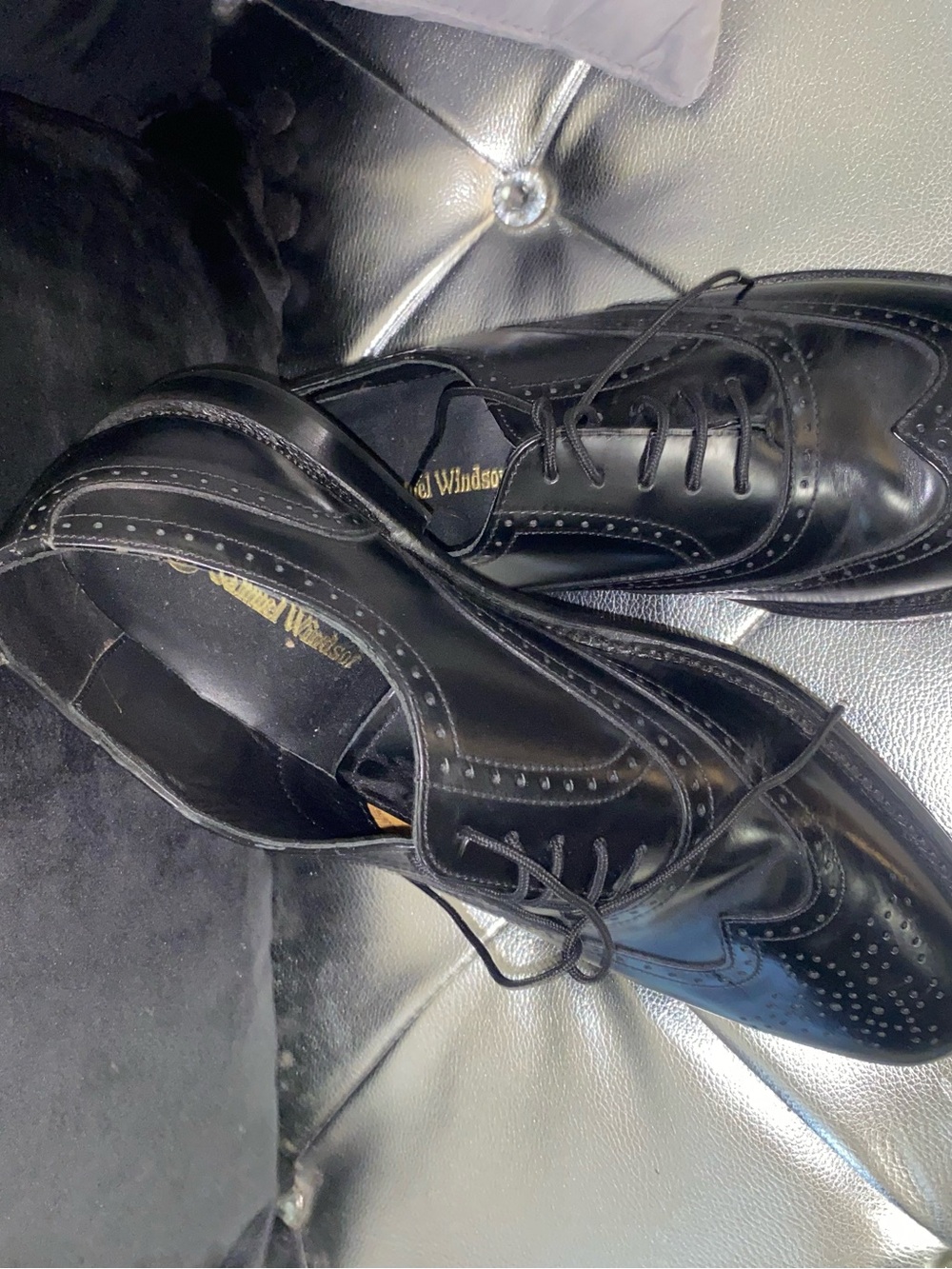 Windsor Black Leather Brogue Lace-Up Oxfords